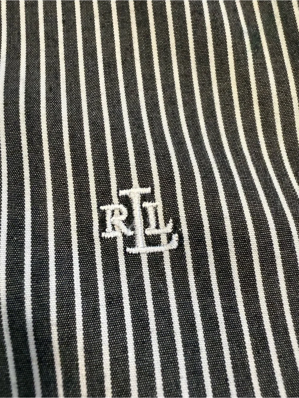 Lauren Ralph Lauren Women’s Button Down Shirt Black White Stripe Sz L